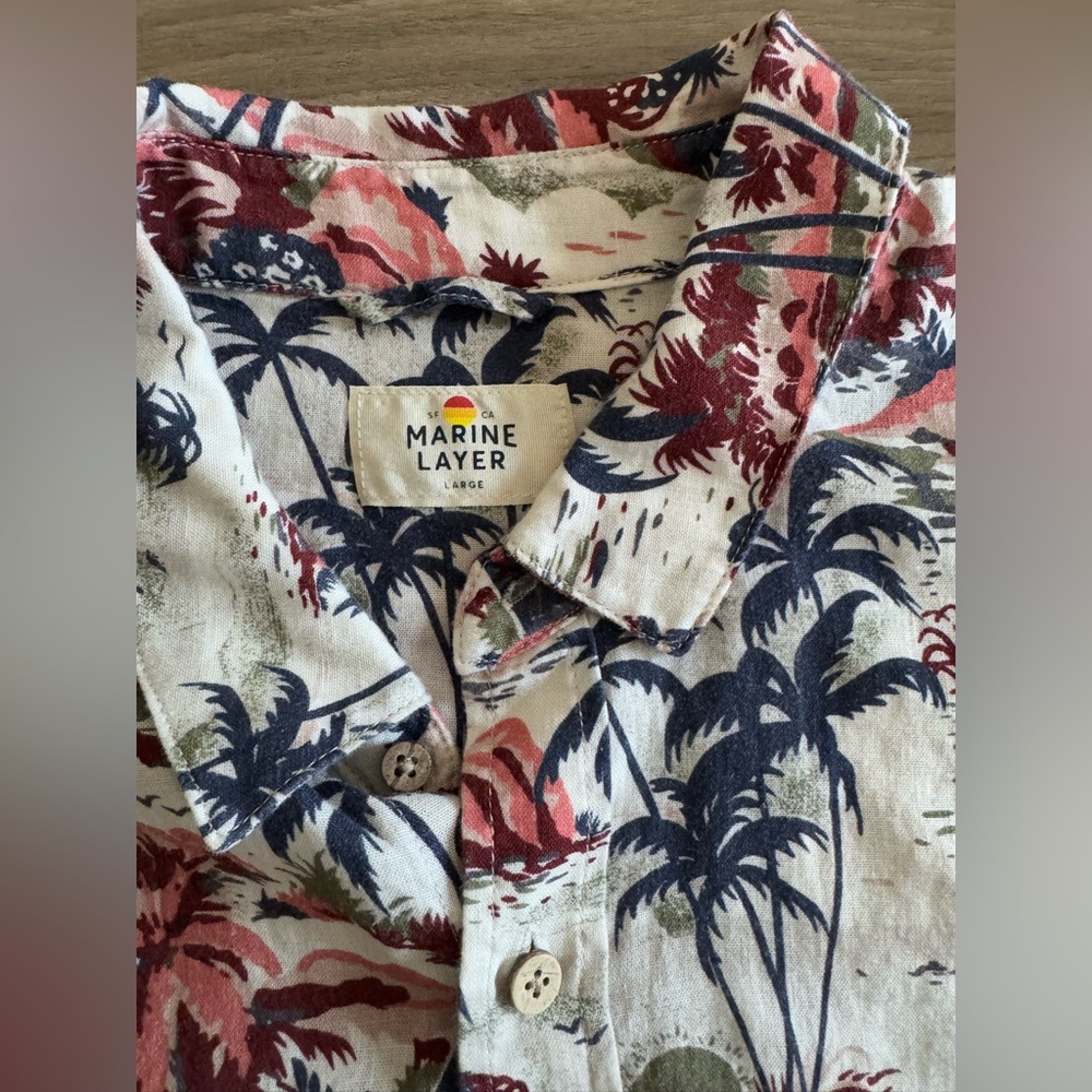 Marine Layer Tropical Lightweight Linen Shirt- Size: L - Picture 4 of 5